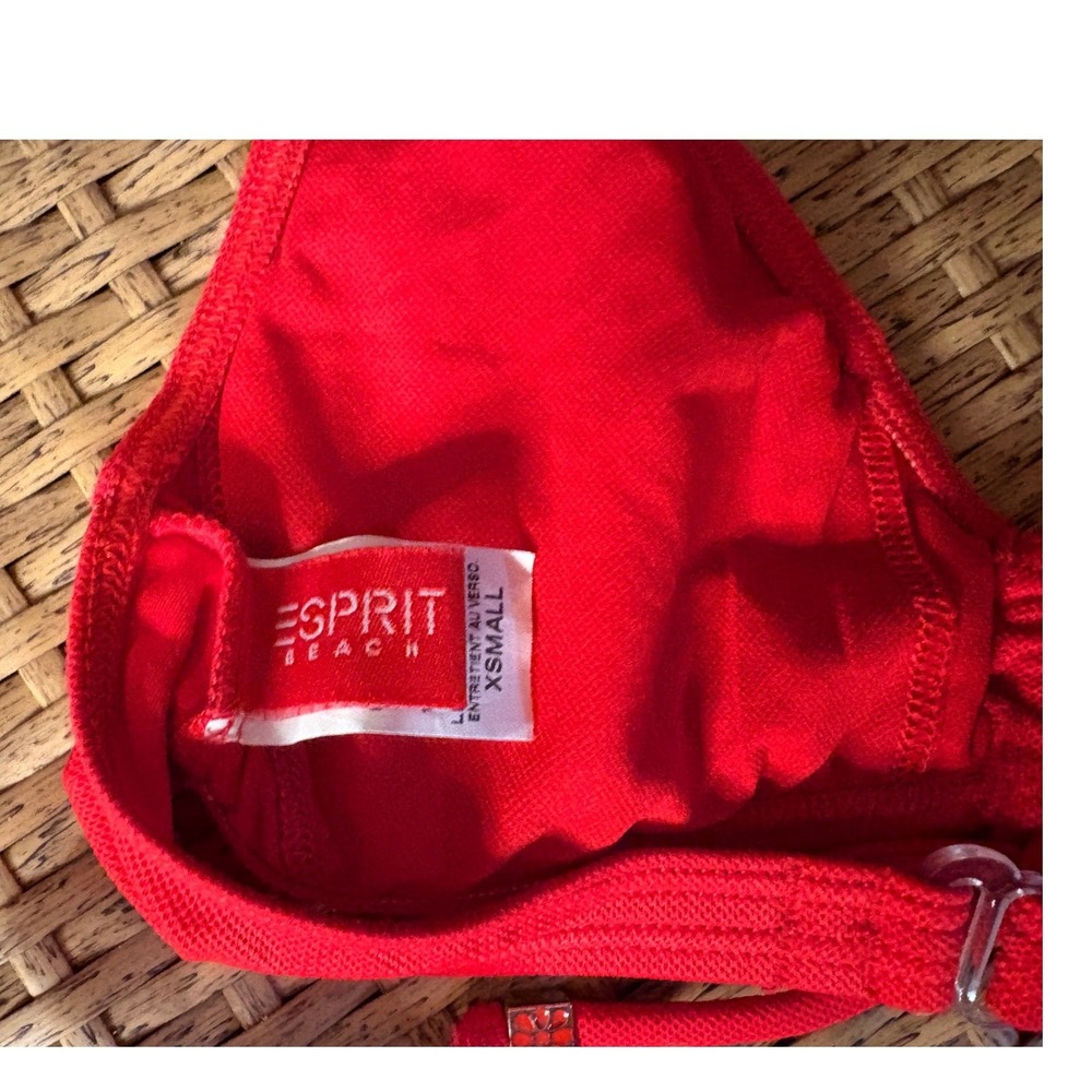 Esprit Vintage Beach Red Textured Halter Bikini Set Side Tie Bottoms XS Women's - Picture 6 of 7